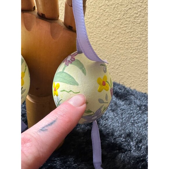 Hand-Painted Floral Easter Hanging Eggs With Lavender Ribbon - Picture 4 of 9